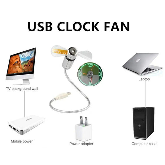 USB Clock Fan With Real Time Clock & Temperature Display Function