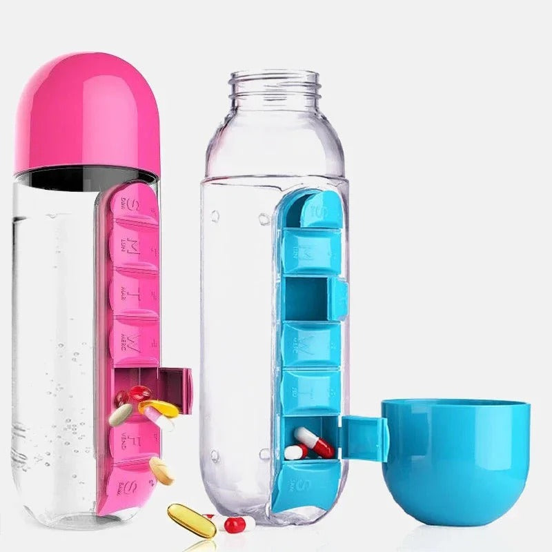 Plastic Drink Bottle With Mediicne Pill Box