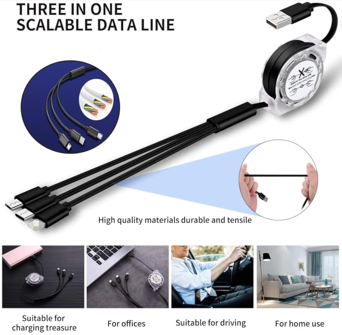 Retractable Multi Charging Cable 3 in 1 USB