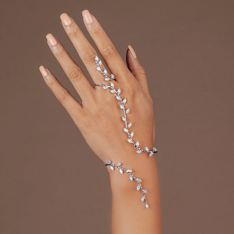Leaf Shape Rhinestone Zircon Finger Chain