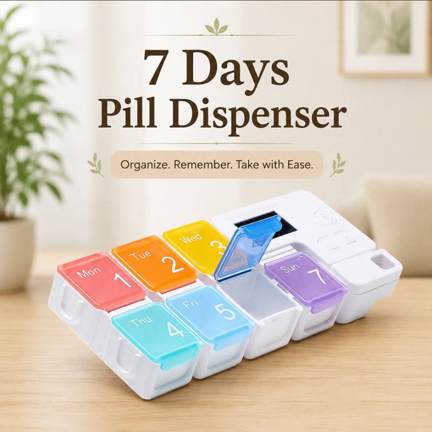 7 Days Pill Dispenser With Daily Alarm Reminder