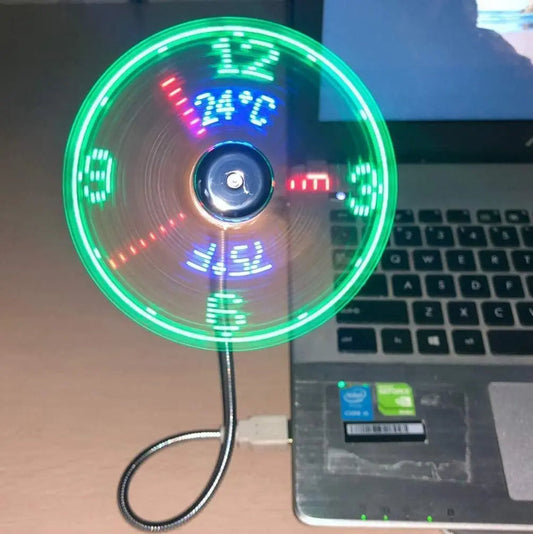 USB Clock Fan With Real Time Clock & Temperature Display Function