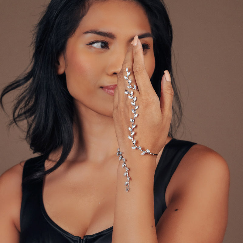 Leaf Shape Rhinestone Zircon Finger Chain