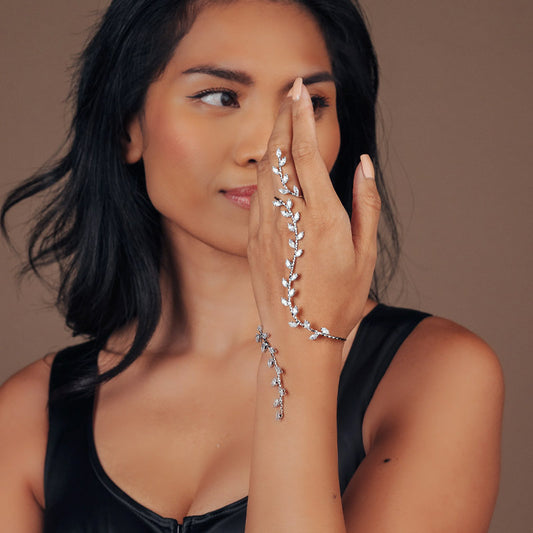 Leaf Shape Rhinestone Zircon Finger Chain