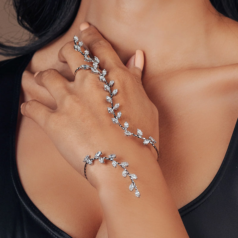 Leaf Shape Rhinestone Zircon Finger Chain