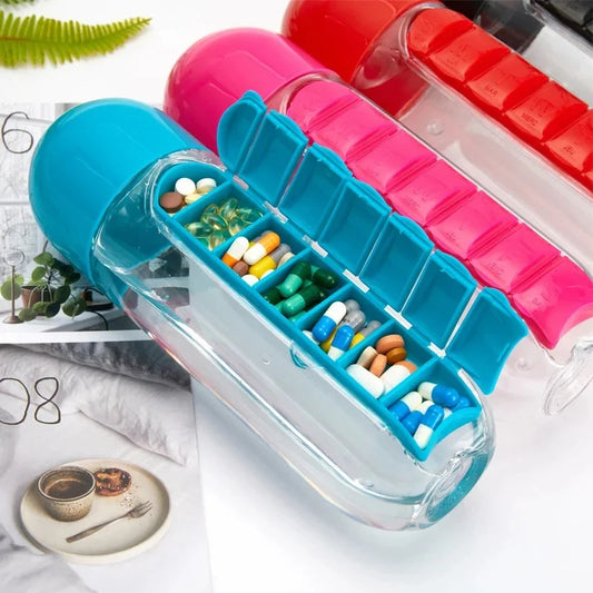 Plastic Drink Bottle With Mediicne Pill Box