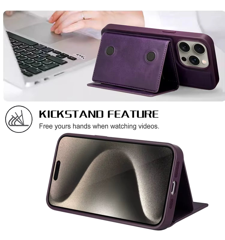 Leather MagSafe Foldable Wallet Card Holder and Stand