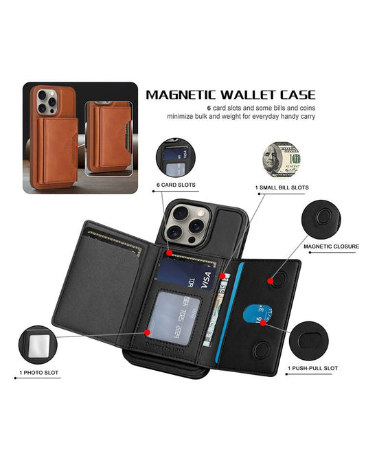 Leather MagSafe Foldable Wallet Card Holder and Stand