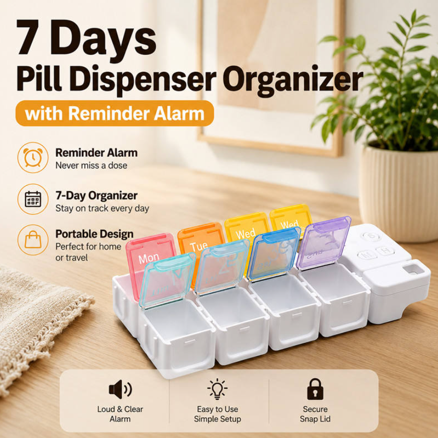 7 Days Pill Dispenser With Daily Alarm Reminder