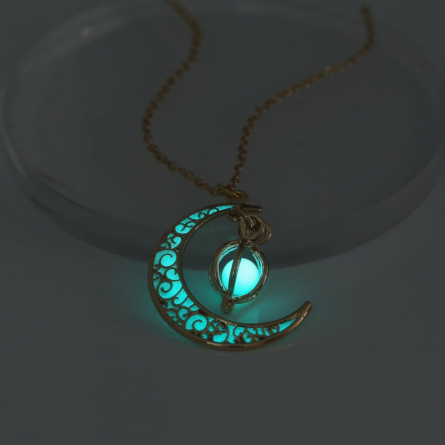 Glowing crescent moon fairy necklace