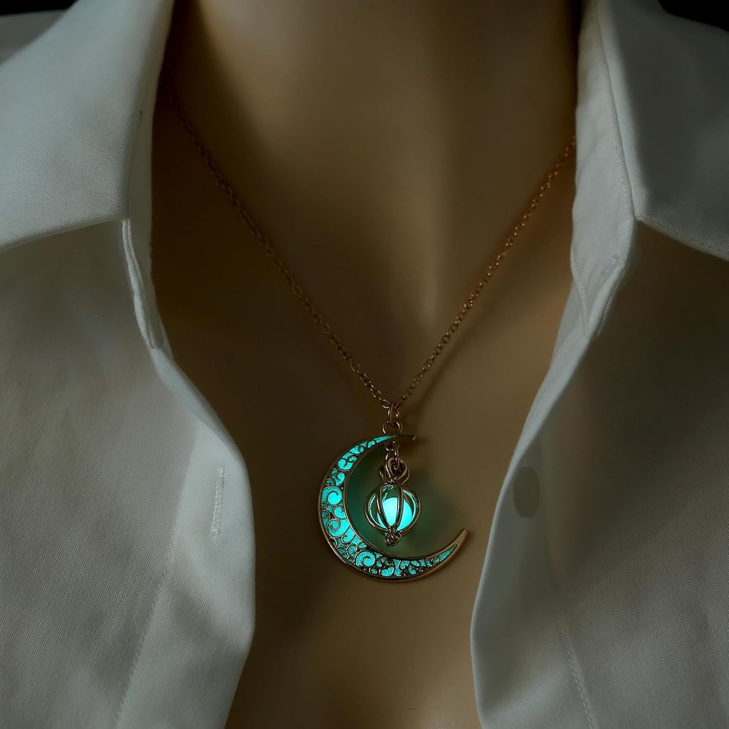 Glowing crescent moon fairy necklace