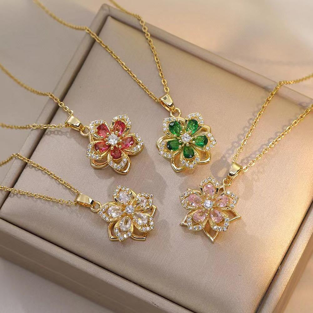 Rotating Bauhinia Zirconia Flowers Niche Light Luxury Design Pendant