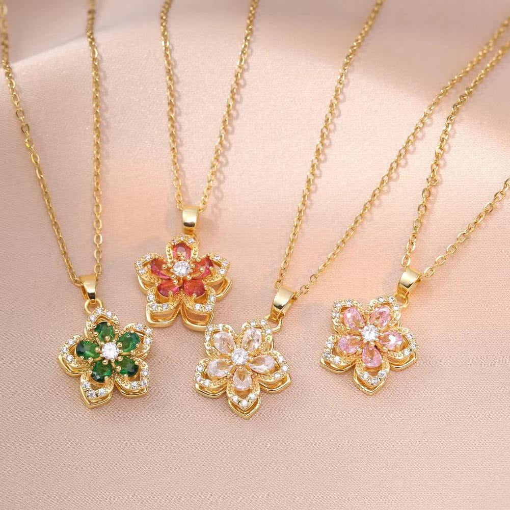 Rotating Bauhinia Zirconia Flowers Niche Light Luxury Design Pendant